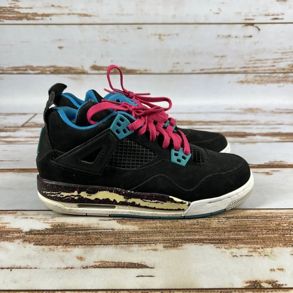 Nike Air Jordan 4 Retro GS Black Pink Girls Youth Size 4.5Y Sneakers Shoes